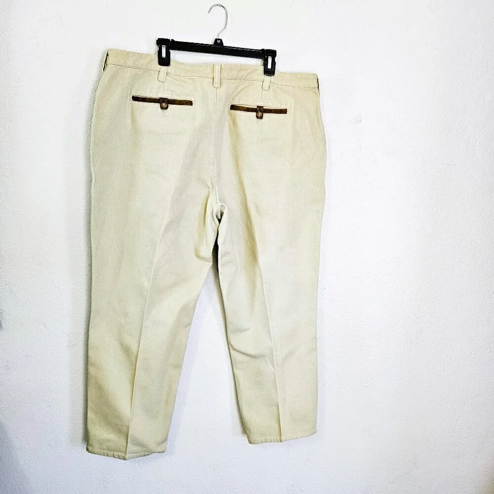 Orvis Men's Beige Pants Size 44 X 30 Cotton Twill Flat Front Minimalist Casual